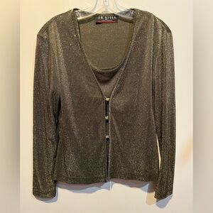 J.R. Nites by Caliendo 2 Piece Shimmering Black Tank Top and Cardigan Set